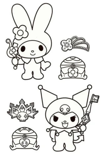 Hình tô màu my Melody và Kuromi trên trang nhiều hình nhỏ
