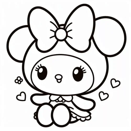 Tranh tô màu my Melody đội nơ to giữa trái tim