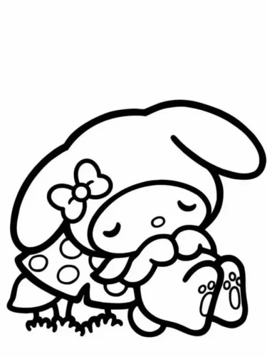 Mẫu tô màu my Melody ngủ trên cây nấm