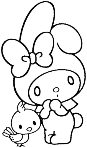 Mẫu tô màu my Melody và chú chim nhỏ