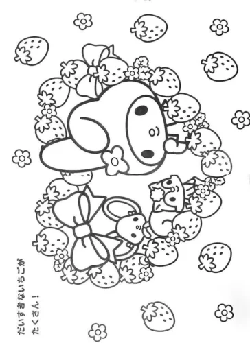 Mẫu tô màu my Melody giữa vòng dâu tây