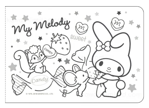 Tranh tô màu my Melody và các bạn dưới chữ My Melody