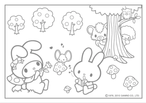 Hình tô màu my Melody và thỏ con giữa rừng
