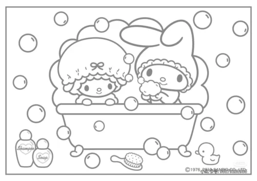 Mẫu tô màu my Melody và bạn tắm bồn bọt