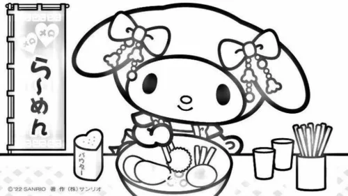 Tranh tô màu my Melody ăn mì ramen