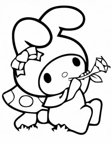 Tranh tô màu my Melody ngồi trên cây nấm