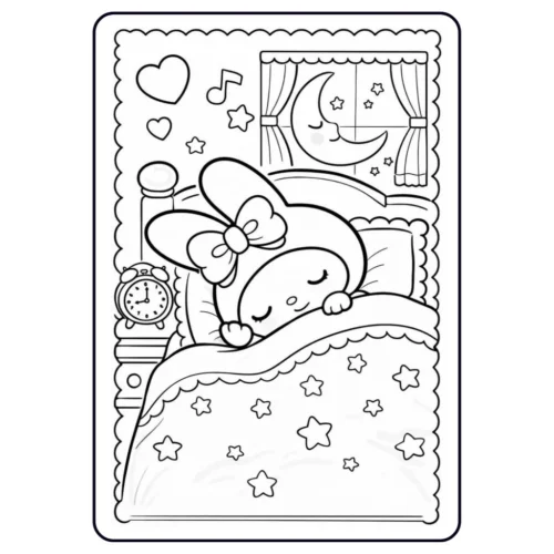 Tranh tô màu my Melody ngủ dưới chăn sao