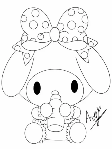 Hình tô màu my Melody thắt nơ chấm bi lớn