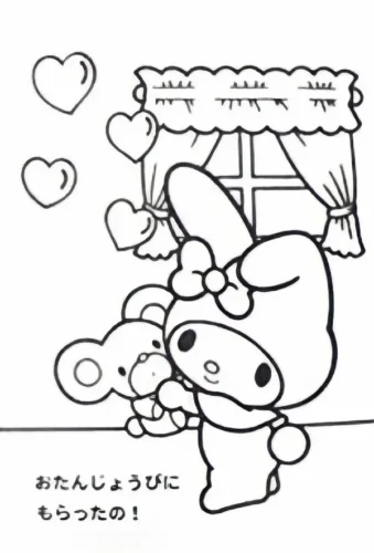 Mẫu tô màu my Melody nhìn qua cửa sổ