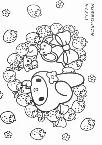 Mẫu tô màu my Melody giữa những quả dâu nhỏ