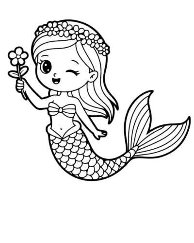 Nàng tiên cá nháy mắt cầm hoa