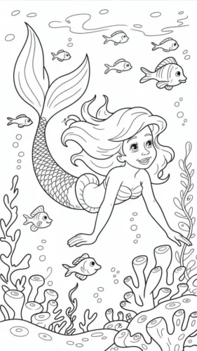 Ariel bơi giữa san hô nhiều chi tiết