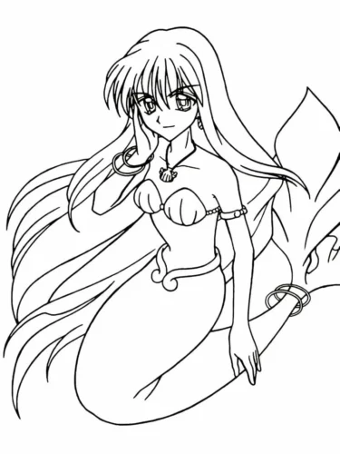 Hình tô màu nàng tiên cá anime tóc dài