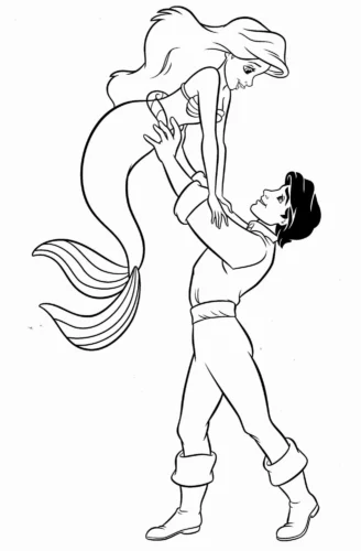 Hình tô màu hoàng tử nâng Ariel lên cao