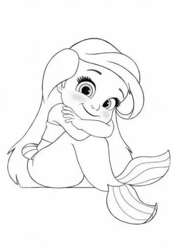 Tranh tô màu ariel nhí ngồi, nét mảnh