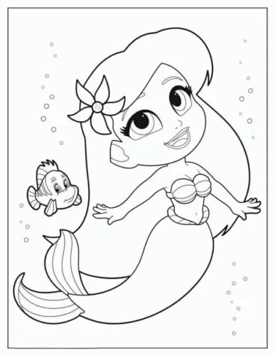 Tranh tô màu ariel nhí và Flounder