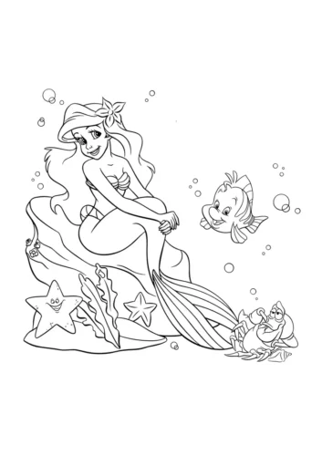 Hình tô màu ariel và Flounder trên đá