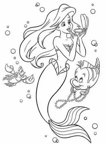 Mẫu tô màu ariel ôm Flounder, nét mảnh
