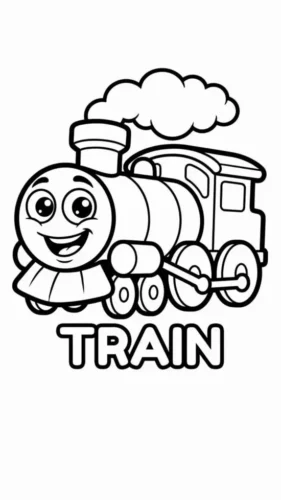 Tàu hoả mặt cười dưới chữ Train