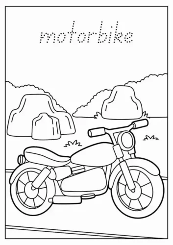 Mẫu tô màu mô tô dưới chữ motorbike