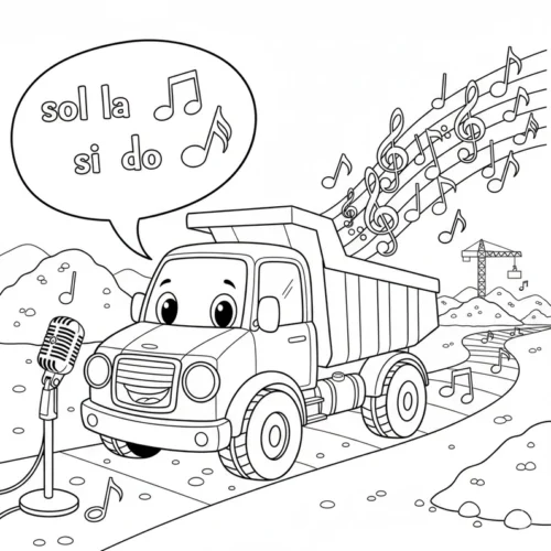 Hình tô màu xe ben mặt cười hát