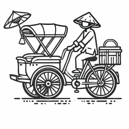 Hình tô màu bác xích lô đội nón lá