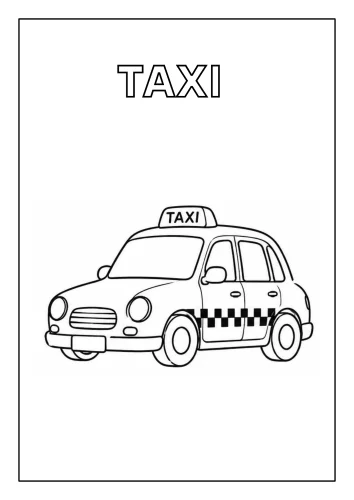 Tranh tô màu taxi dưới chữ Taxi