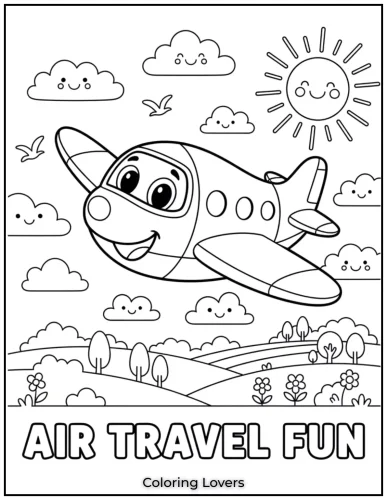 Máy bay mặt cười dưới chữ Air Travel Fun
