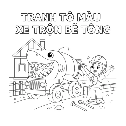 Xe trộn bê tông cá mập và cậu bé