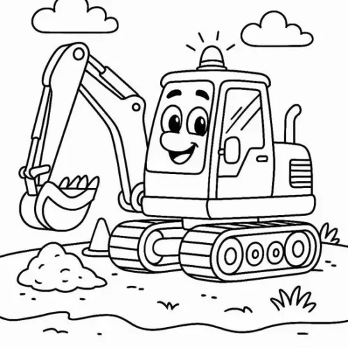 Tranh tô màu máy xúc mặt cười đào đất