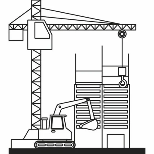 Tranh tô màu cần cẩu tháp bên toà nhà