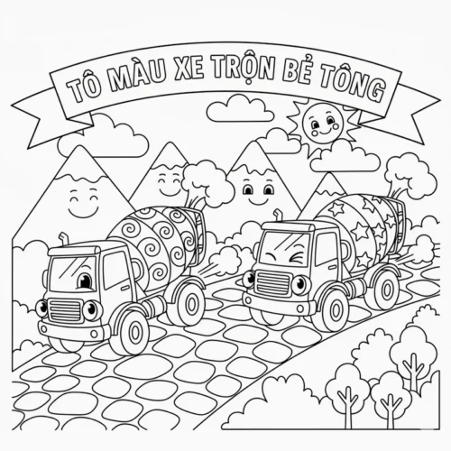 Mẫu tô màu hai xe trộn bê tông