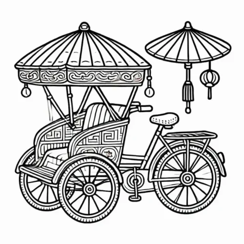 Tranh tô màu xích lô có hai ô che