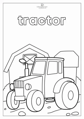 Tranh tô màu máy cày dưới chữ tractor