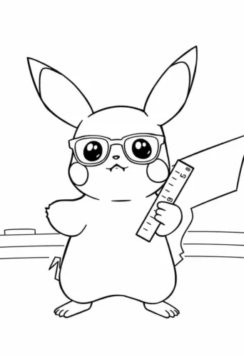 Pikachu đeo kính cầm thước