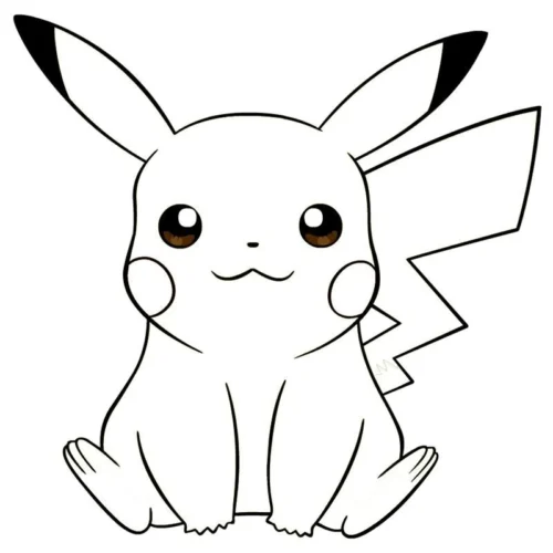 Pikachu ngồi chính diện, nét mảnh