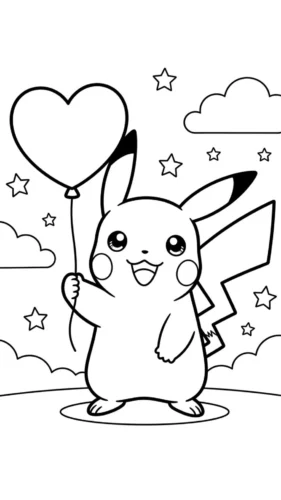 Pikachu cầm bóng bay trái tim