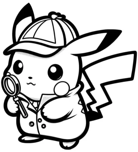 Pikachu thám tử đội mũ cầm kính lúp