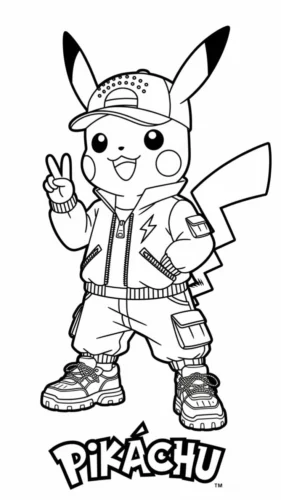 Pikachu đội mũ lưỡi trai mặc áo khoác