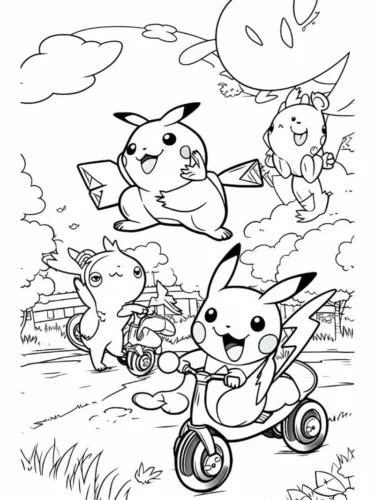 Pikachu đạp xe cùng các bạn Pokémon