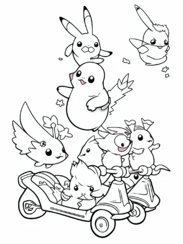 Pikachu và các bạn trên xe ba bánh