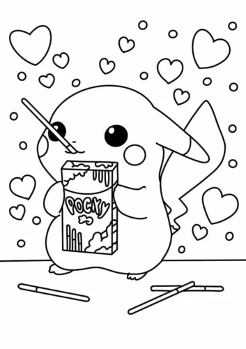 Pikachu cầm hộp bánh Pocky giữa trái tim