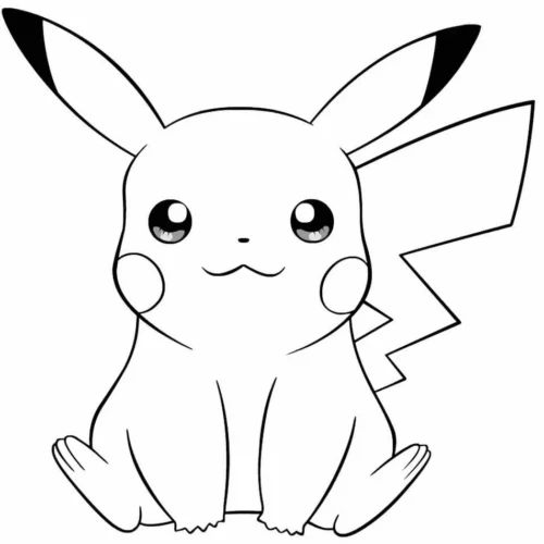 Pikachu ngồi chính diện, nét đậm