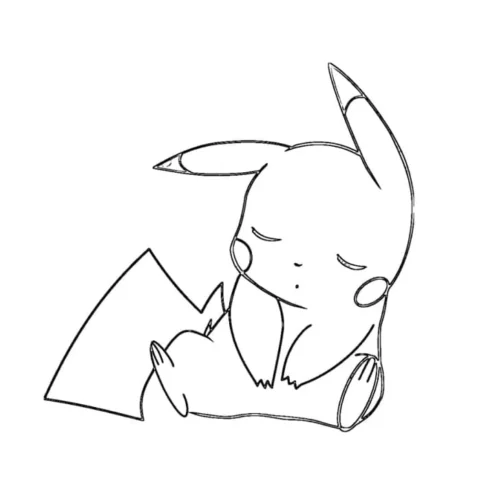 Mẫu tô màu pikachu ngủ, nét mảnh