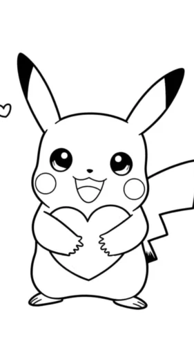 Tranh tô màu pikachu ôm trái tim