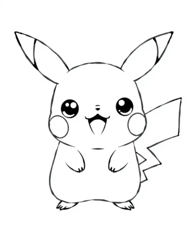 Mẫu tô màu pikachu ngồi cười, nét mảnh