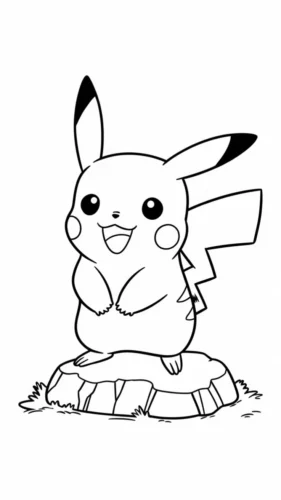 Tranh tô màu pikachu đứng trên tảng đá