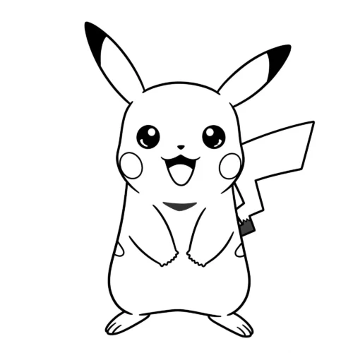 Mẫu tô màu pikachu đứng, nét đậm