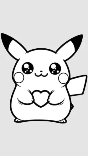 Tranh tô màu pikachu ôm trái tim, nét đậm