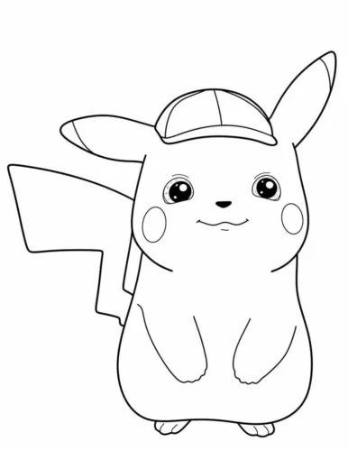 Mẫu tô màu pikachu đội mũ lưỡi trai